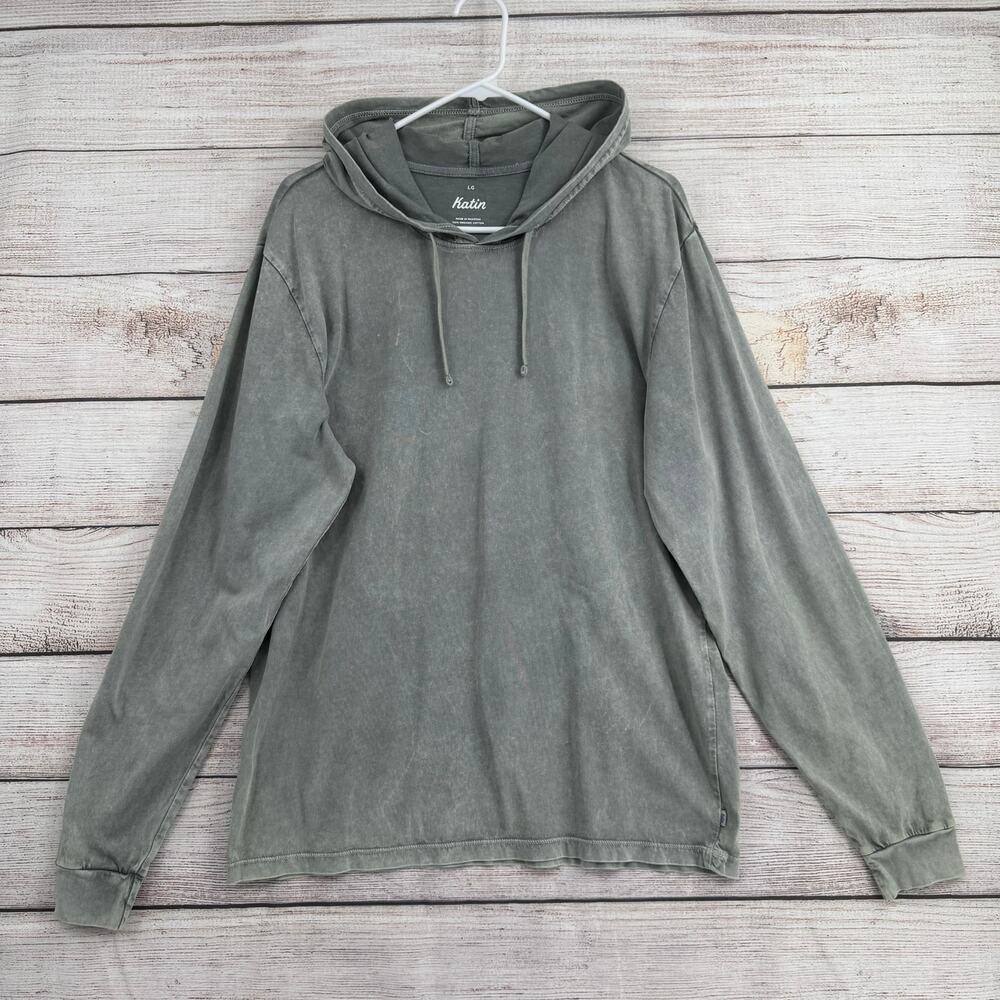 Katin Mineral Wash Lightweight Hoodie Sweatshirt Mens L Steel Blue Fad Wash NEW